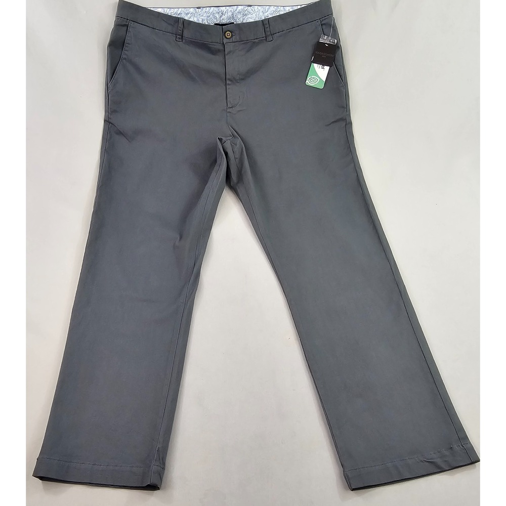 Magaschoni Man Grey Chino Pants Mens 38x30 Flat Front Straight Leg Tencel Blend